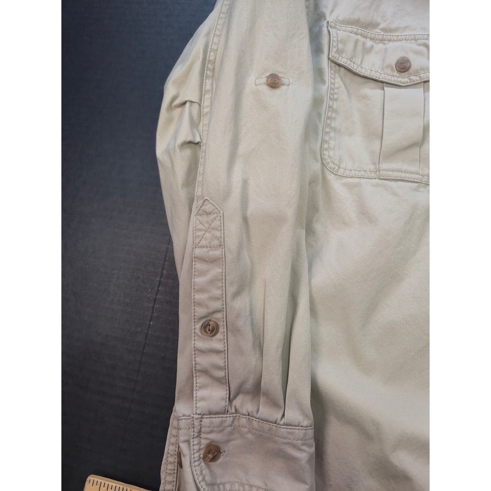 Orvis Bush Shirt Mens Large Khaki Tan Cotton Safari Long Sleeve Button Up Cargo - Picture 6 of 12
